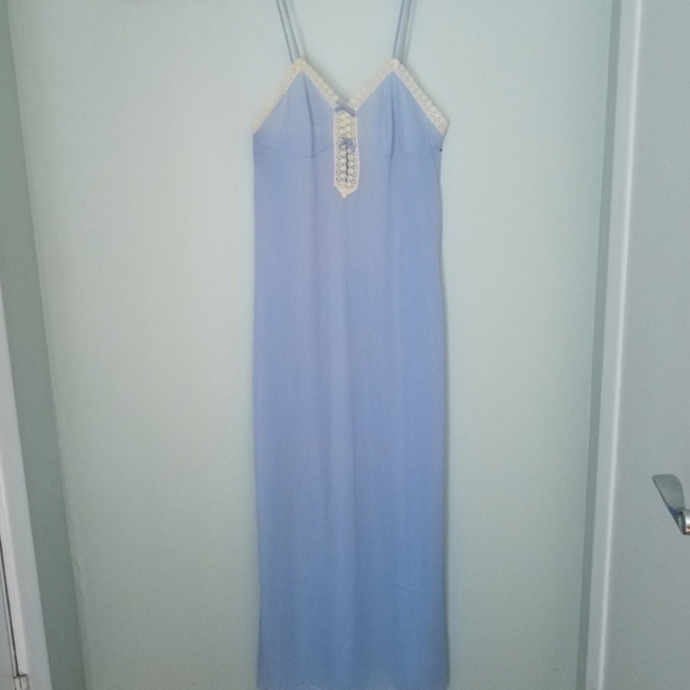 Vintage Van Raalte Long Slip Negligee‎ 32 Blue Lace Trim